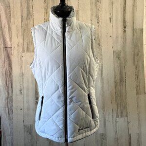 Free Country Women's Size Large Reversible Faux Sherpa/Quilted Vest White/Grey